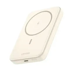 UGREEN 10000mAh Magnetic Wireless Power Bank – Beige, MagSafe-compatible with 15W wireless and 20W wired charging, available at Dove Computers.