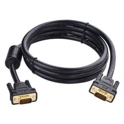 Image of UGREEN VGA Male to Male Cable 2m (Black) with gold-plated connectors and durable PVC build, ideal for high-resolution analog video transmission.