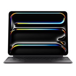 iPad Magic Keyboard 13" in black, showing backlit keys, floating magnetic iPad attachment, and precision trackpad for iPad Pro M4 13-inch.