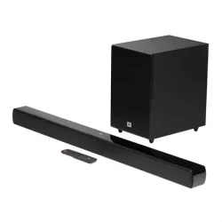 JBL Soundbar SB270 with wireless subwoofer in black, offering 220W of power, Dolby Digital sound, Bluetooth streaming, and sleek home-friendly design