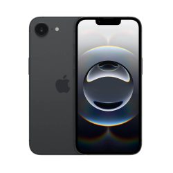 Apple iPhone 16E in Midnight – front and back view showcasing display and camera design.