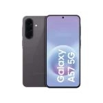 Samsung Galaxy A57 5G smartphone with a 6.7-inch Super AMOLED+ 120Hz display, Exynos 1680 processor, and 50MP triple-camera system.