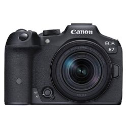 Canon EOS R7 Mirrorless Camera with 18-150mm Lens – 32.5MP APS-C camera with 4K video and versatile zoom, available at Dove Computers.