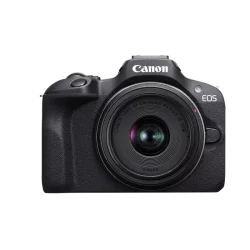 Canon EOS R100 Mirrorless Camera with RF-S 18-45mm and RF 55-210mm lenses – Compact 24.1MP camera with 4K video, available at Dove Computers.