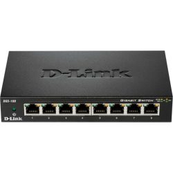 D-Link DGS-1100-08P 8-Port Smart Managed PoE Gigabit Switch with fanless metal casing, 64W power budget, and advanced VLAN support—available at Dove Computers.