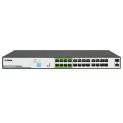 D-Link DGS-F1026P 26-Port Gigabit PoE Switch with 24 PoE+ ports, 8 long reach PoE up to 250m, and 2 SFP uplinks—available at Dove Computers.