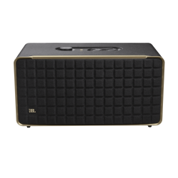 JBL Authentics 500 smart speaker with retro Quadrex grille, Dolby Atmos, dual voice assistants, and Wi-Fi streaming for premium home audio.