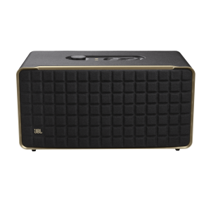 JBL Authentics 500 smart speaker with retro Quadrex grille, Dolby Atmos, dual voice assistants, and Wi-Fi streaming for premium home audio.