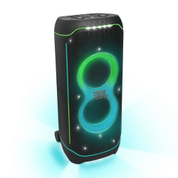 JBL PartyBox Ultimate wireless speaker with 1100W power, 360° LED light show, Wi-Fi streaming, and rugged wheels for parties and big events.