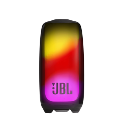 JBL Pulse 5 portable speaker showing a glowing 360° LED light show with bold sound and waterproof design, ideal for parties and night vibes.