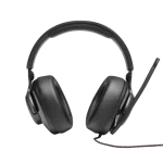 JBL Quantum 300 wired gaming headset with detachable boom mic, soft memory foam earcups, and universal platform support.