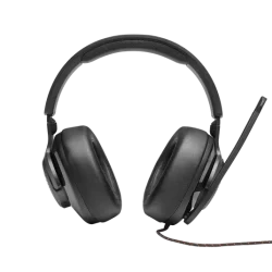 JBL Quantum 300 wired gaming headset with detachable boom mic, soft memory foam earcups, and universal platform support.