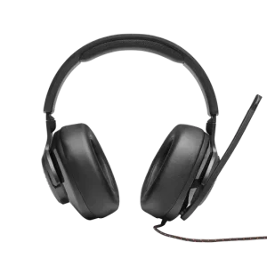 JBL Quantum 300 wired gaming headset with detachable boom mic, soft memory foam earcups, and universal platform support.