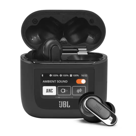 JBL Tour Pro 2 JBL Tour Pro 2 wireless earbuds with adaptive noise cancelling, touchscreen smart case, and six-mic design for premium calls and sound on the go.