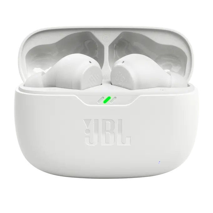 JBL Wave Beam JBL Wave Beam wireless earbuds with noise-isolating in-ear fit, JBL Deep Bass Sound, 32-hour battery life, and IP54 water resistance.