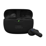 JBL Wave Beam 2 true wireless earbuds in charging case with sleek in-ear design, available in black—shop now at Dove Computers.