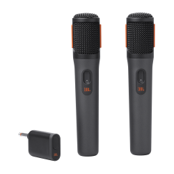JBL Wireless MIC Set with two black handheld microphones and a wireless receiver, ideal for karaoke, parties, public speaking, and performances.