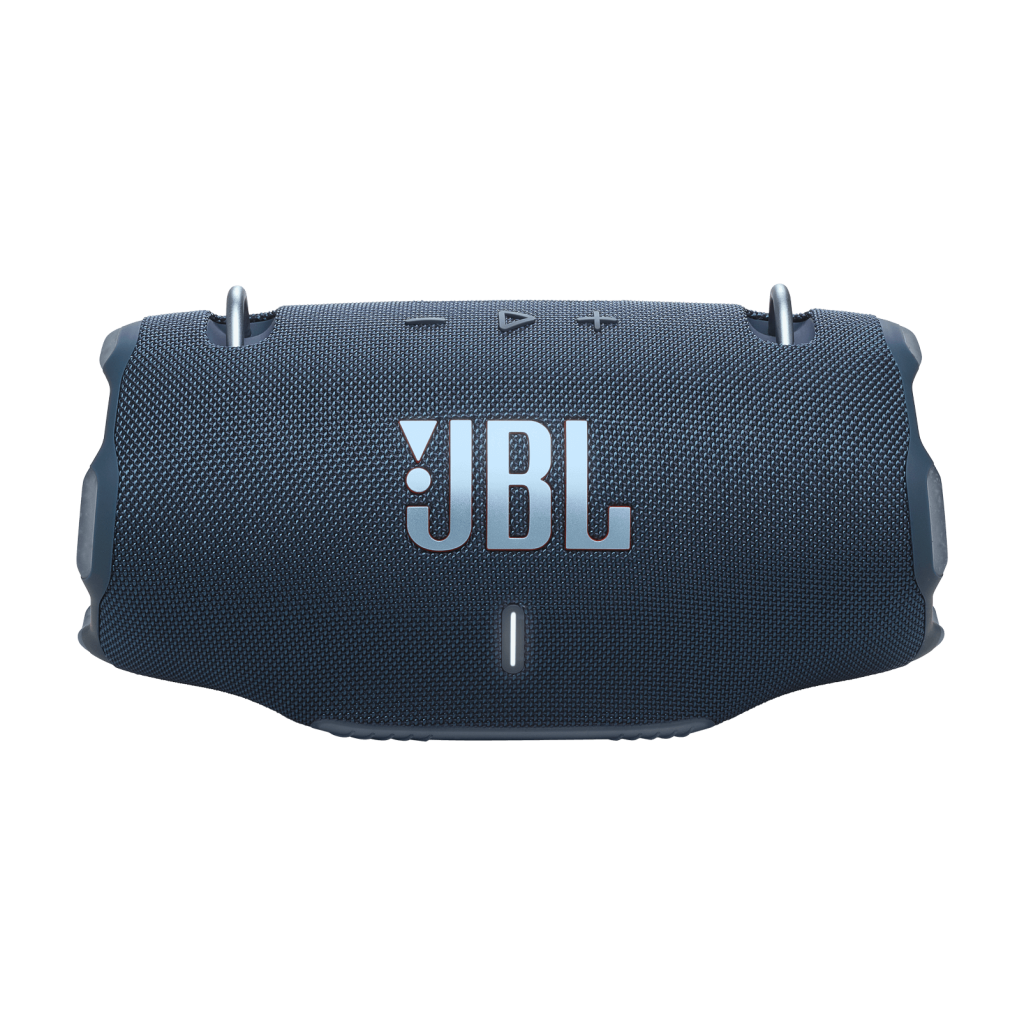 JBL Xtreme 4 Bluetooth speaker with rugged design, carrying strap, dual bass radiators, and waterproof body for powerful sound on the go.