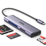 UGREEN 4-in-1 Card Reader CM812 with USB-A and USB-C connectors supporting SD, MicroSD, CF, and MS cards – Available at Dove Computers