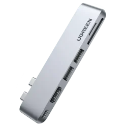 UGREEN 6-in-2 USB-C Multifunction Adapter CM380 – Thunderbolt 3 hub with HDMI, USB 3.0, SD/TF readers for MacBook, available at Dove Computers.