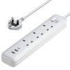 UGREEN Surge Protector Power Strip (6 AC Outlets + 65W USB, UK Plug) in white with 2m cable, ideal for efficient and safe charging at home or office.