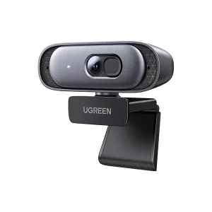 UGREEN USB 2K Webcam CM778 with built-in dual mics and 2K resolution, mounted on laptop screen for professional streaming.