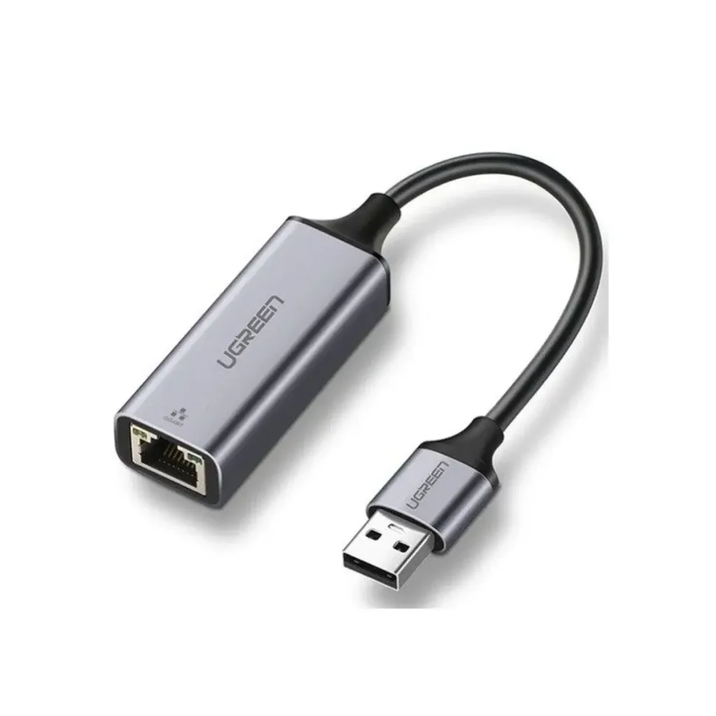 Image of UGREEN CM475 USB-A 3.0 to RJ45 Gigabit Ethernet Adapter with 3 USB 3.0 ports and USB-C PD – premium space gray all-in-one expansion hub.