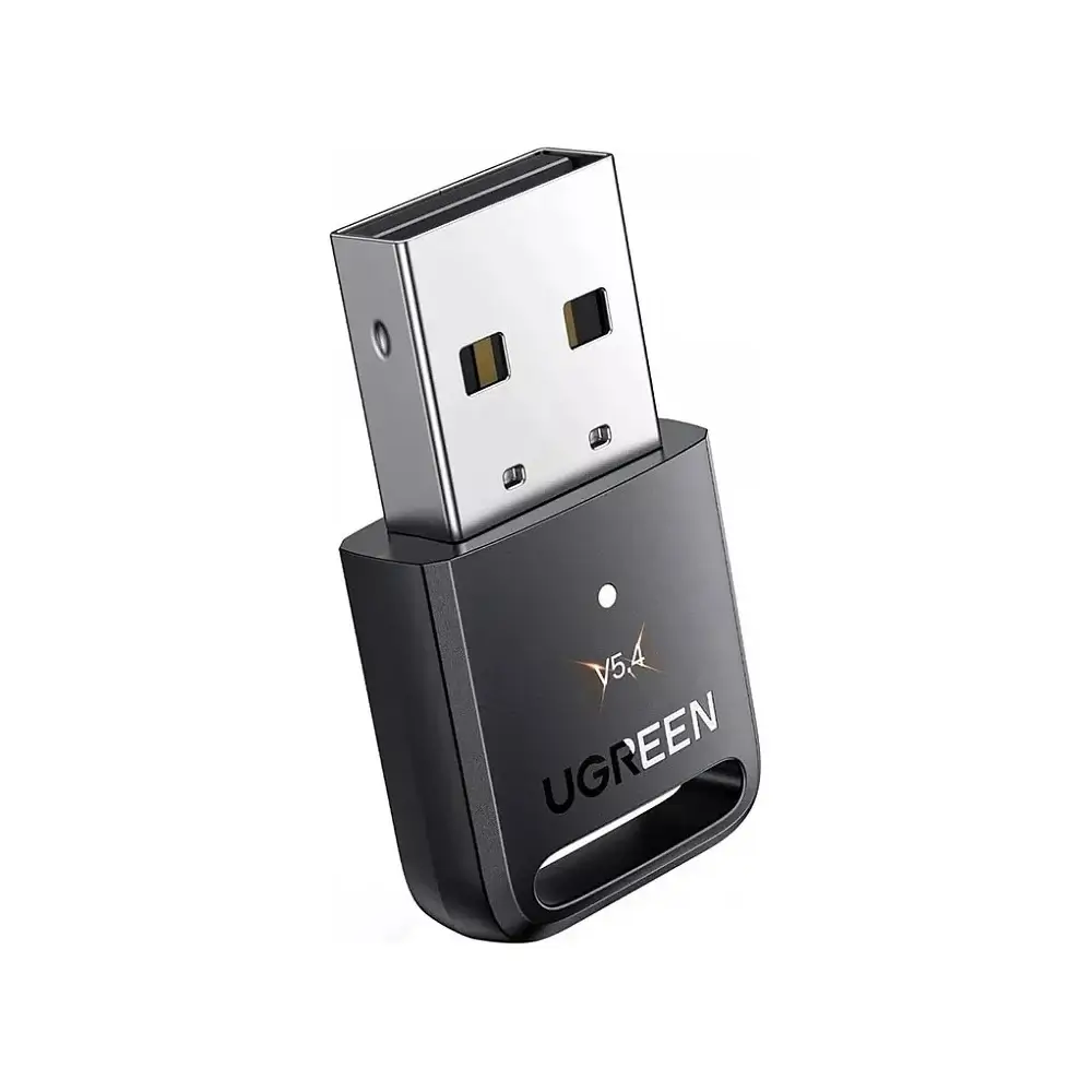 UGREEN USB-A Bluetooth 5.4 Adpater Image of UGREEN USB-A Bluetooth 5.4 Adapter (CM748) – compact black wireless dongle for connecting headphones, keyboards, and more via Bluetooth.