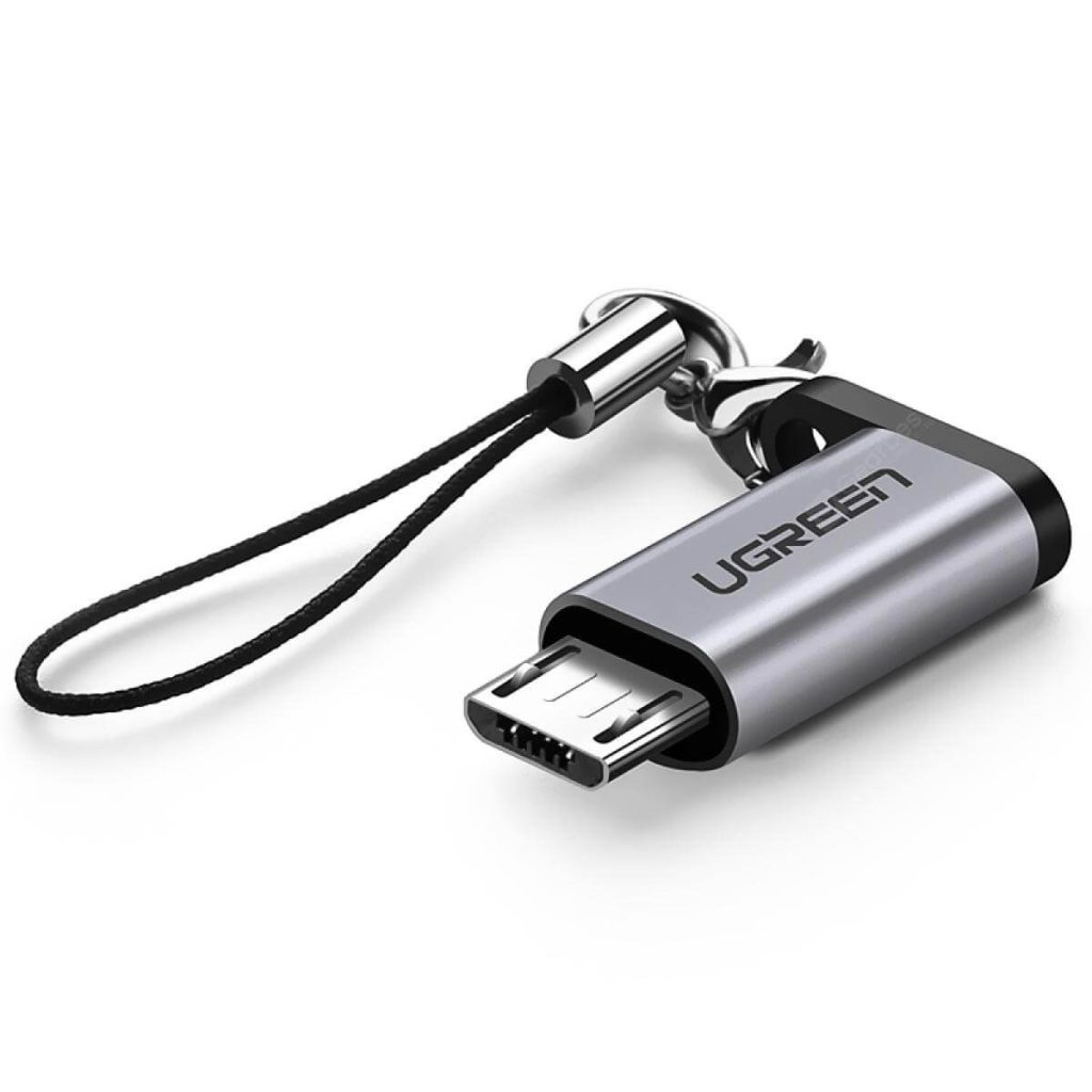 UGREEN USB-C to USB-A 3.0 Adapter – Space Gray, fast 5Gbps transfer and charging with portable lanyard, available at Dove Computers.