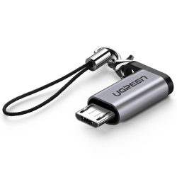 UGREEN USB-C to USB-A 3.0 Adapter – Space Gray, fast 5Gbps transfer and charging with portable lanyard, available at Dove Computers.