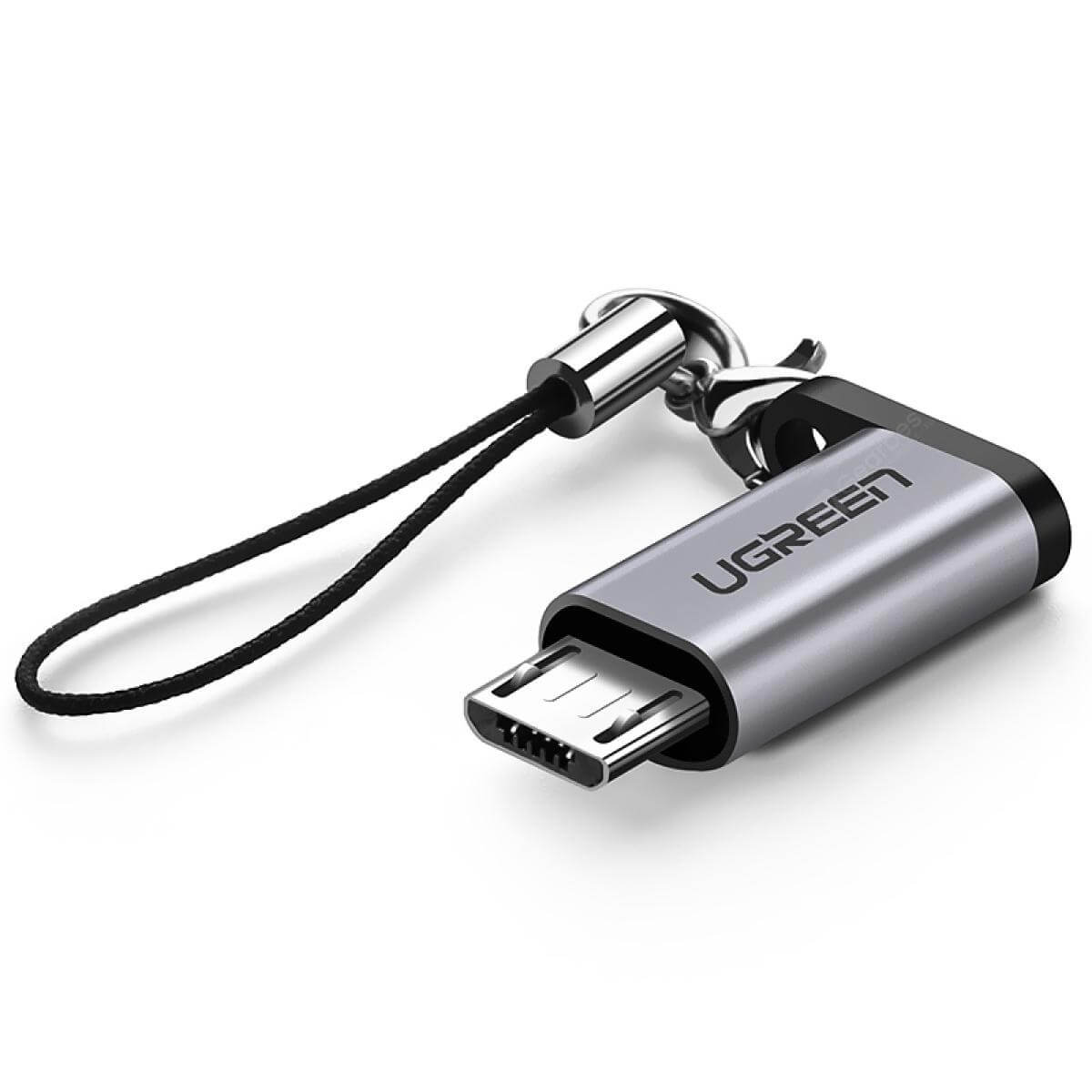 UGREEN USB-C Male to USB-A 3.0 Female Adapter with Lanyard UGREEN USB-C to USB-A 3.0 Adapter – Space Gray, fast 5Gbps transfer and charging with portable lanyard, available at Dove Computers.