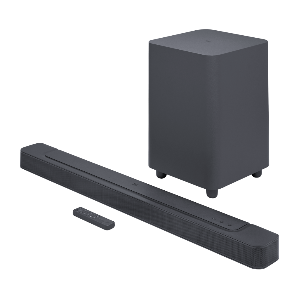 JBL Soundbar 500 in black with slim profile, Dolby Atmos support, built-in Wi-Fi, and voice assistant compatibility for modern home entertainment setups.