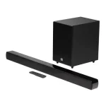 JBL Soundbar SB270 with wireless subwoofer in black, offering 220W of power, Dolby Digital sound, Bluetooth streaming, and sleek home-friendly design