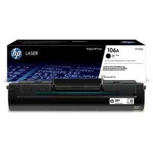 Image of HP 106A Original LaserJet Toner Cartridge (Black) compatible with HP Laser 107a, 107w, MFP 135a, 135w, and 137fnw printers.