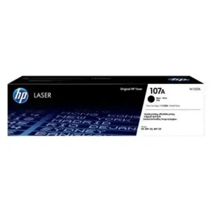 HP 107A Original LaserJet Toner – Black cartridge with packaging, compatible with select HP Laser printers.