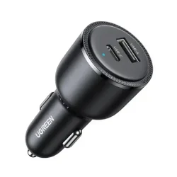 UGREEN 63W Dual-Port Fast Car Charger – USB-C PD + USB-A QC3.0, Compact Aluminum Build (Black)